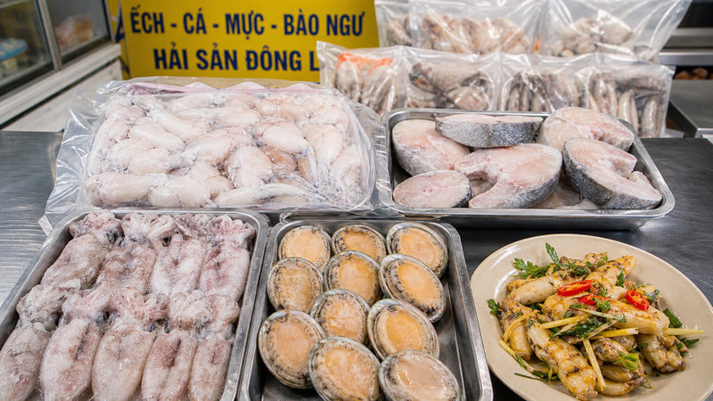 Nhóm hải sản đông lạnh cho quán nhậu: ếch, cá, mực, bào ngư