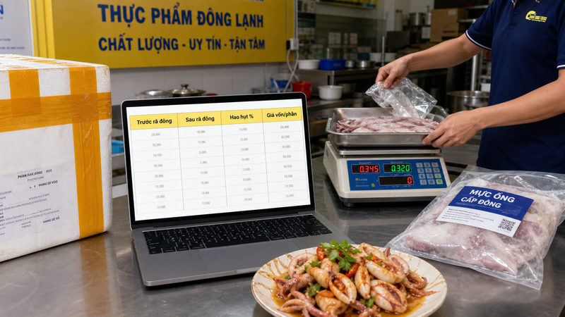 Cách tính hao hụt sau rã đông và giá vốn thực phẩm