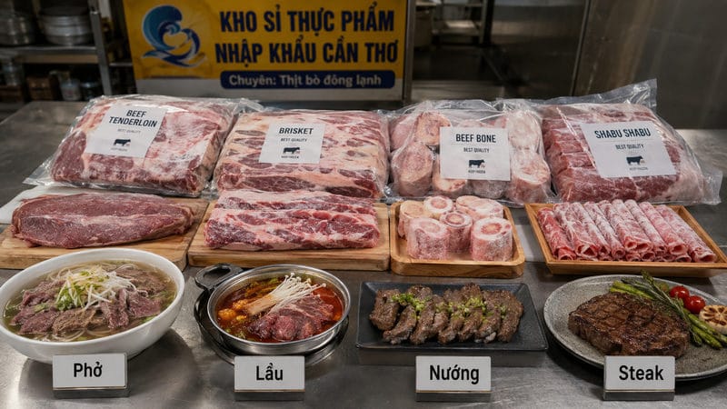 Chọn thịt bò đông lạnh theo menu: phở, lẩu, nướng, steak