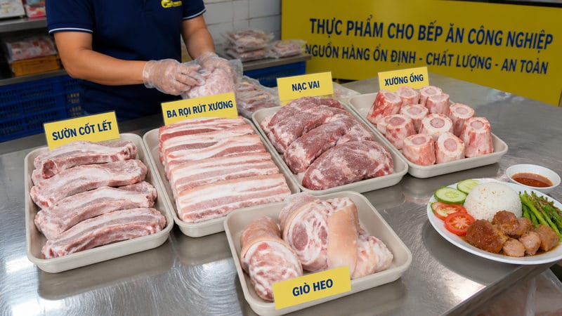 Nhóm thịt heo đông lạnh cho quán cơm và suất ăn